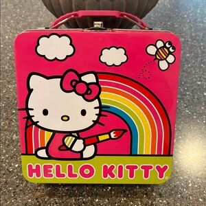 HELLO KITTY Tin Lunch Box Pail With Handle COLLECTIBLE